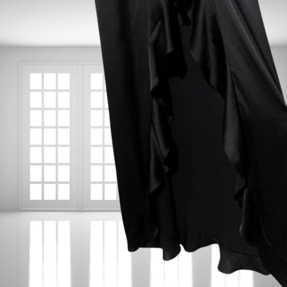 For Love & Lemons Isabella Ruffled Maxi Dress Black Satin Size Small - Picture 2 of 12